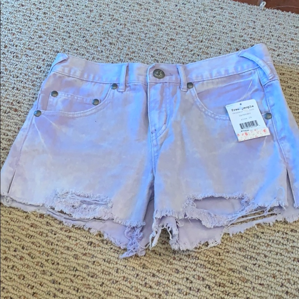 free people lavender distressed shorts
